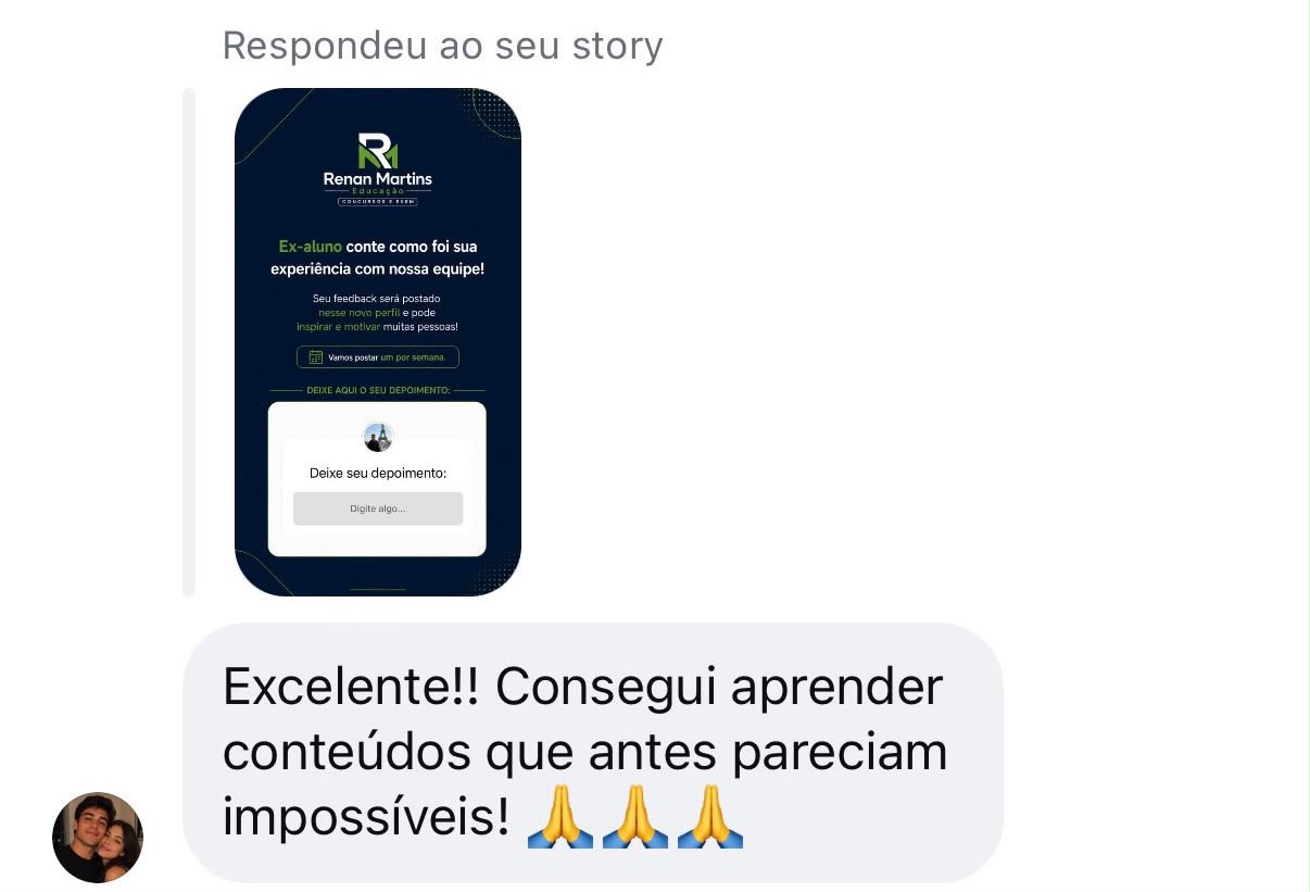 Feedback de aluno 1 sobre a preparação com o Professor Renan Martins