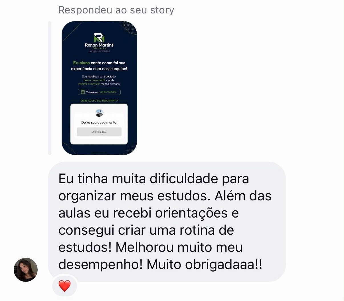 Feedback de aluno 3 sobre a preparação com o Professor Renan Martins