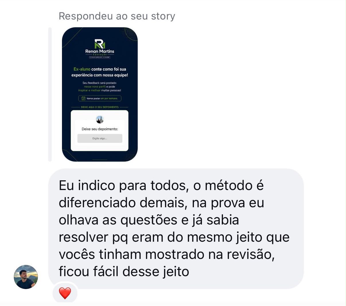 Feedback de aluno 4 sobre a preparação com o Professor Renan Martins