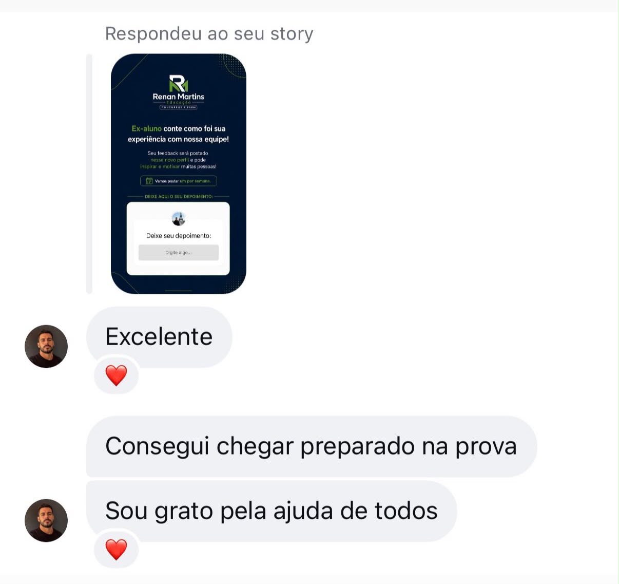 Feedback de aluno 5 sobre a preparação com o Professor Renan Martins
